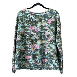Billy T Floral Camo Long Ruffle Sleeve Crewneck Size Small Camoflage